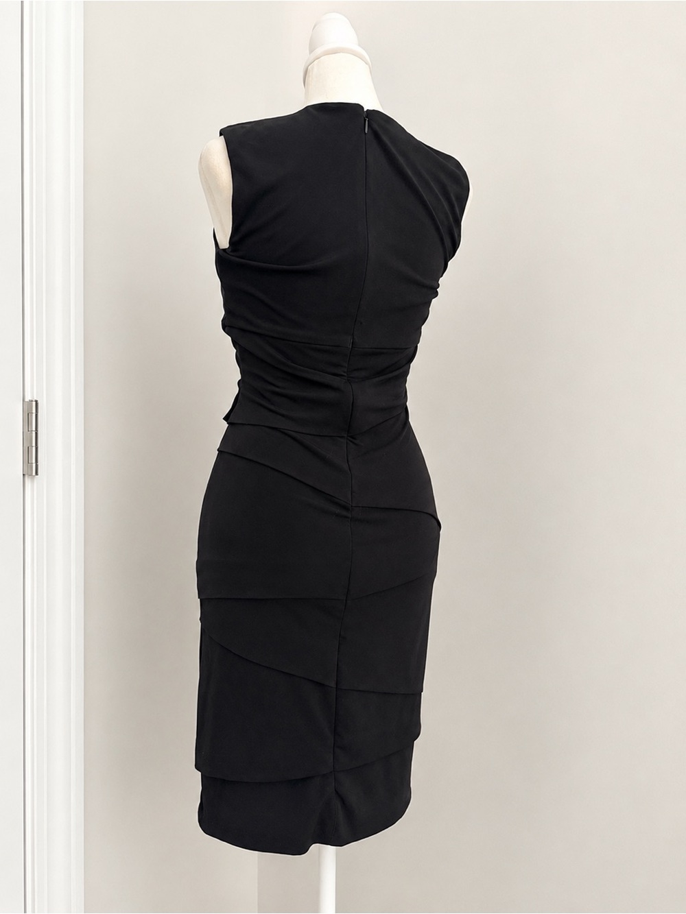 White House Black Market Black Sleeveless Tiered Sheath Midi Dress - Picture 2 of 6